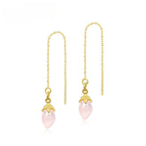 Pink Crystal Wind Chime Flower Silver Ear Line Earrings